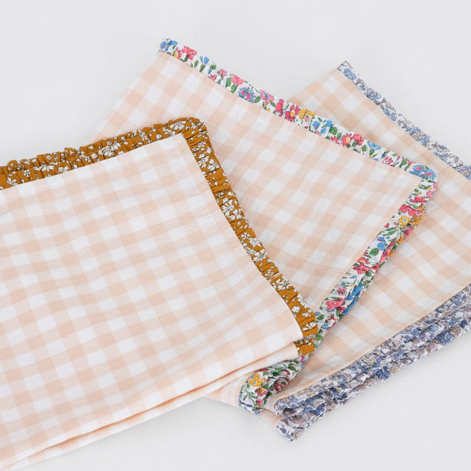 Liberty Print Ruffle Edge Fabric Napkins By MeriMeri Pinks & Green
