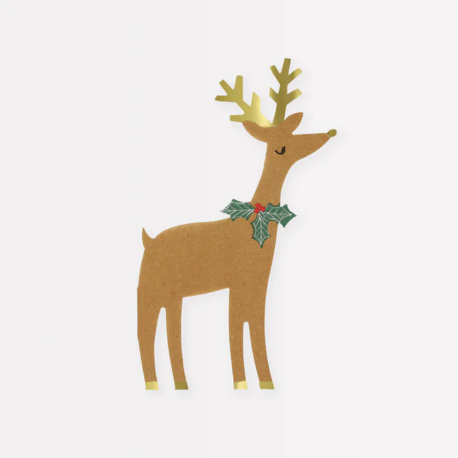 Reindeer With Holly Paper Napkins By MeriMeri Pinks & Green