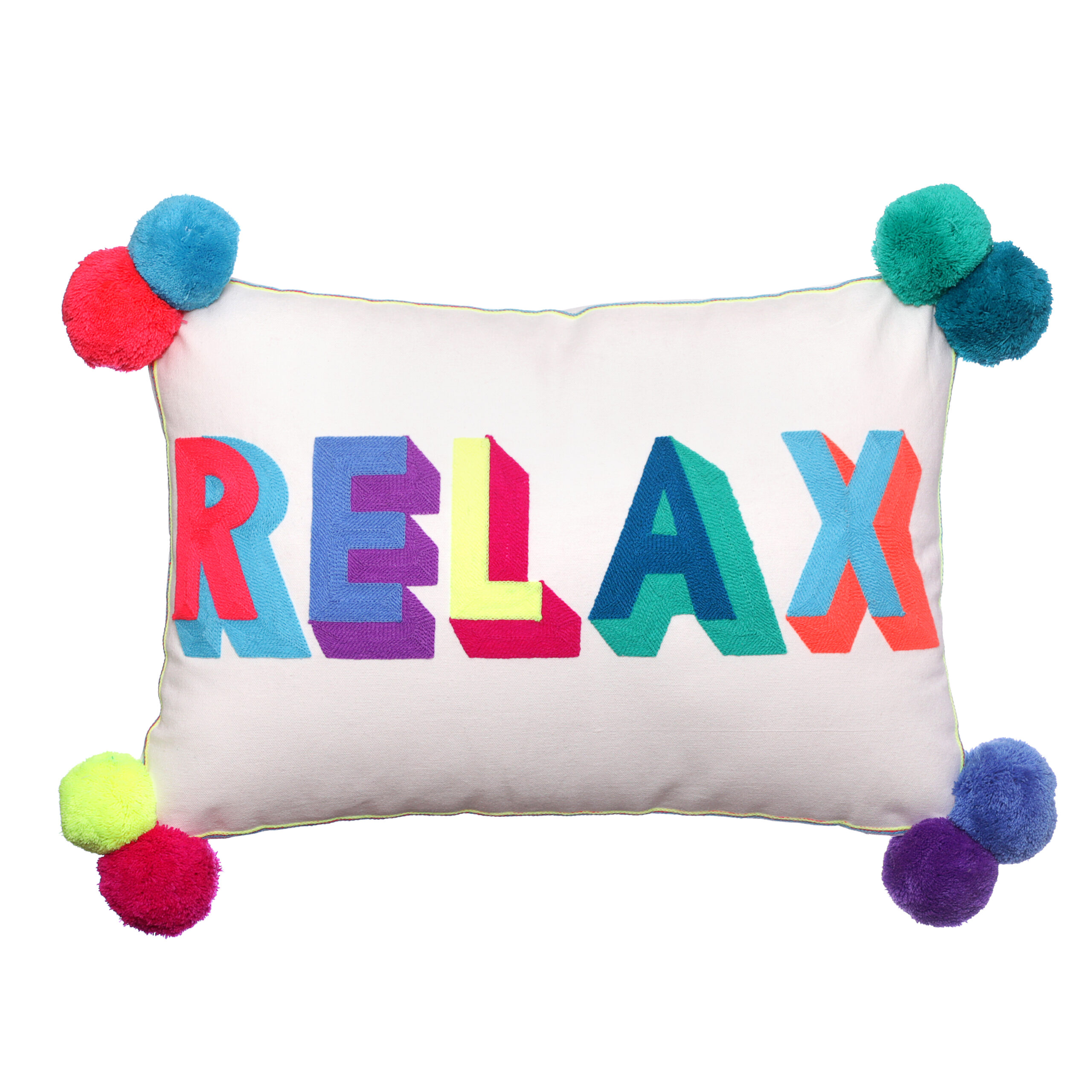 Multi Coloured RELAX Cushion By Bombay Duck Pinks & Green